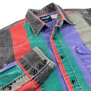 Vintage Wrangler Pearl Snap Brushpopper Shirt 16.5 x 35 Western Rodeo Cowboy